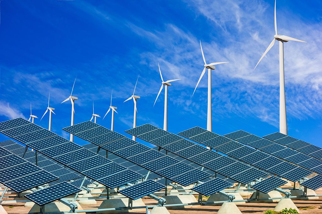 Wind turbine farm and solar PV energy power plant